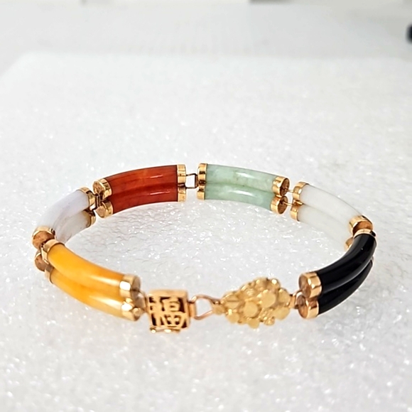 14k Jade Multi-colored Bracelet - Picture 1 of 6